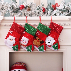 Christmas Stockings Sequin 3D Cartoon Santa Snowman Reindeer Bear Hanging Gift Bags Fireplace Holiday Decorations Felt
