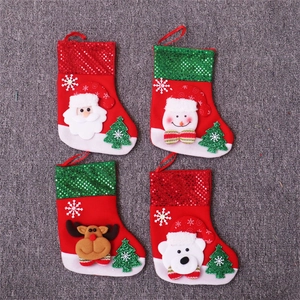 Detail of 4-pack Christmas stockings featuring 3D Santa, Snowman, Reindeer, and Bear