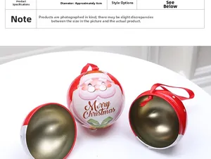 Detailed view of a 6cm Christmas tin ball with Santa Claus print and red silk ribbon hanging