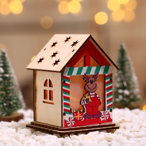 Maison de Noël en bois lumineuse avec motif renne et lumières LED chaleureuses décorative