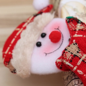 Cerchietto natalizio in peluche con pupazzo di neve in tessuto a quadretti rossi