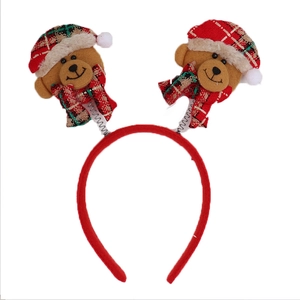Cerchietto natalizio con orsetti di peluche a molla e cappellini a quadri festivi