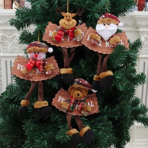 Christmas Hanging Ornaments Wooden Sign Plush Santa Snowman Reindeer Bear Long Legs Xmas Tree Home Party Decoration Gift