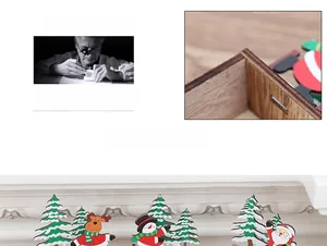 Detail of laser-cut wooden Christmas calendar with Santa and reindeer festive motifs