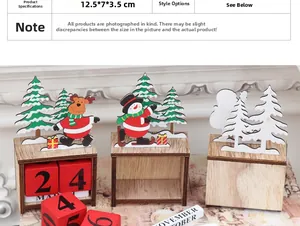 Detailed view of Christmas wooden desk calendars with snowman and reindeer figurines