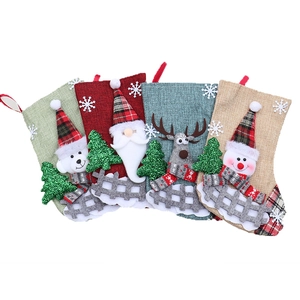 Set of 4 Christmas stockings with 3D Santa Reindeer Snowman and Bear plush designs