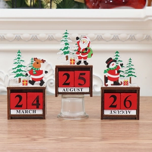 Christmas Wooden Perpetual Calendar Desktop Blocks Decoration Snowman Reindeer Countdown Calendar For Home Holiday Party Decor
