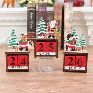 Christmas wooden perpetual calendar with Santa Reindeer and Snowman figures for home decor