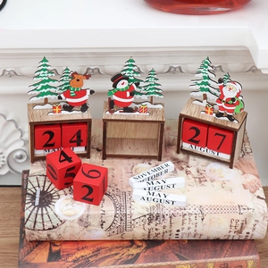 Handcrafted Christmas wooden perpetual calendar with Santa, reindeer and snowman figures