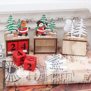 Rustic Christmas wooden perpetual calendar featuring reindeer and snowman holiday motifs