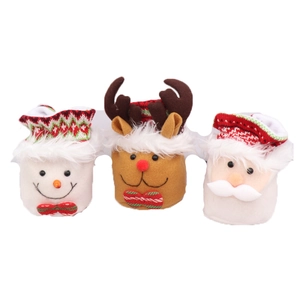 Three-piece Christmas drawstring gift bags featuring Santa, snowman, and reindeer designs