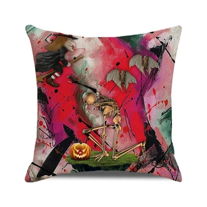Detailed macro view of woven linen texture on a Halloween witch and pumpkin pillow case
