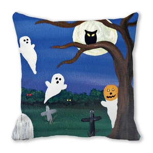 Detaillierte Makroansicht der hochwertigen Stofftextur auf einem Halloween-Kissenbezug
