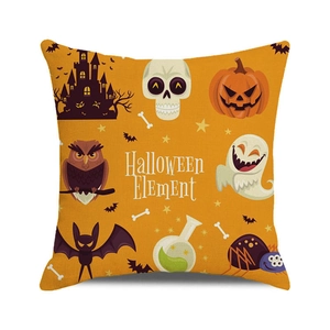 Detailed texture of square Halloween pillow cover with ghost and pumpkin illustrations