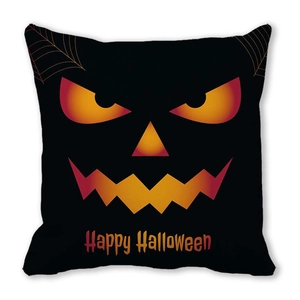 Detailed view of Happy Halloween pumpkin lantern print on soft peach skin pillowcase