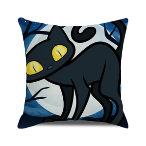 Halloween black cat and full moon decorative pillow case on textured fabric