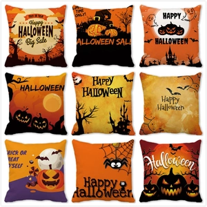 Halloween Cushion Cover Peach Skin Velvet Pumpkin Castle Ghost Print Festive Home Sofa Decor Holiday Pillowcase