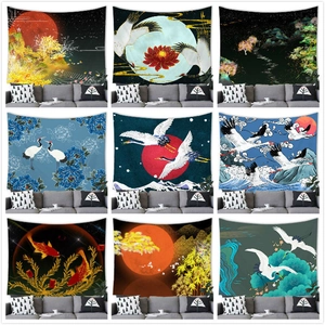 Arazzo Da Parete Stile Giapponese Poliestere Arte Orientale Gru Pesce Koi Motivo Ukiyo-e Per Soggiorno E Camera Da Letto