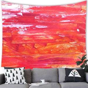 Détail de la tapisserie d'art abstrait moderne avec des textures rouges sur le mur du salon