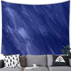 Vue détaillée de la tapisserie abstraite bleu foncé avec texture de pinceau
