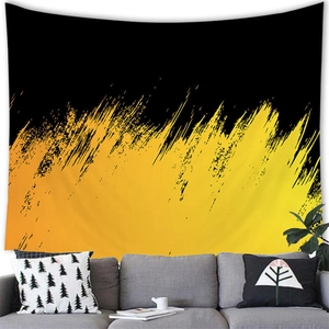 Tapisserie murale abstraite avec traits jaunes sur tissu noir pour décoration intérieure