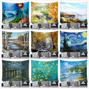 Polyester Landscape Oil Painting Tapestry Artistic Nature Scenery Wall Hanging For Home Living Room Bedroom Decor