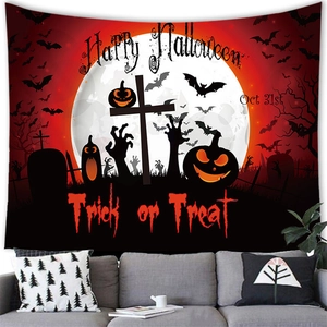 Halloween Wandteppich mit Kürbis und Fledermäusen auf rotem Hintergrund Dekor