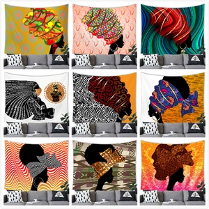 African Woman Portrait Wall Hanging Tapestry Polyester Fabric Ethnic Tribal Art Home Decor Background Cloth