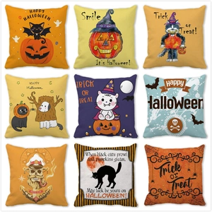 Halloween Black Cat Pumpkin Decorative Pillowcase Peach Skin Polyester Cushion Cover For Home Sofa Living Room Party Decor