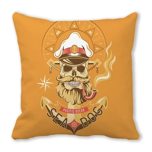 Nautical sea dog skeleton skull square throw pillow with anchor and compass motif