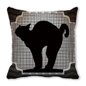 Halloween black cat and pumpkin design pillow cover with BOO patterns on peach skin fabric