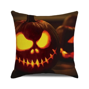 Close-up of the Halloween pumpkin cushion cover showing fabric texture and stitching