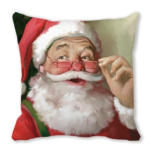 Christmas Santa Claus watercolor oil painting style peach skin velvet square pillowcase
