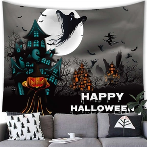 Tapisserie d'Halloween avec sorcière et fantôme, décoration murale en polyester pour salon