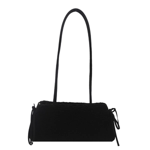 Minimalist black faux fur mini phone bag with shoulder strap for autumn and winter