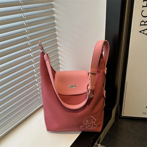 Women Casual Cartoon Puppy Canvas Tote Bag With Metal Bone Decoration Large Capacity Shoulder Bag Commuter Travel Handbag