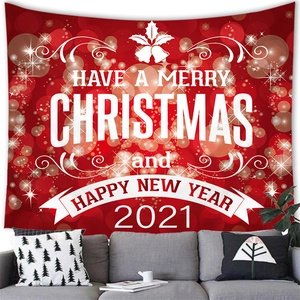 Feestelijke Kerst en Nieuwjaar wandtapijt met rode bokeh achtergrond en witte belettering