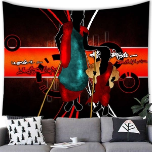 Close-up of African woman abstract tapestry on a modern living room sofa wall