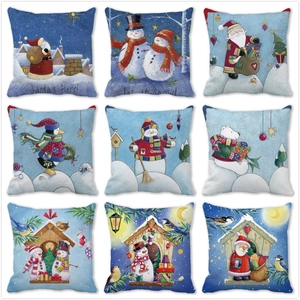 Christmas Cushion Cover Peach Skin Fabric Snowman Santa Reindeer Winter Home Decor Square Pillowcase