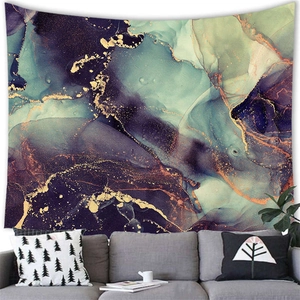 Detail showing the silk-like texture and marbled pigment ink flow of the wall tapestry