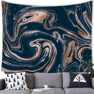 Artistic blue and gold marble fluid wall tapestry for modern home living room decor