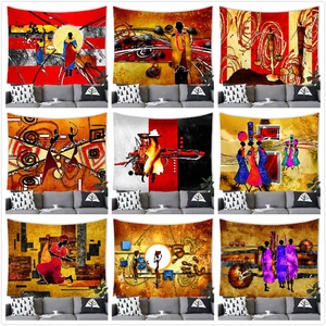 Abstract African Women Art Tapestry Tribal Ethnic Figures Wall Hanging Polyester Fabric Home Living Room Bedroom Decoration Mural