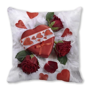 Merry Christmas peach skin pillow cover with red roses heart gift box and white feathers