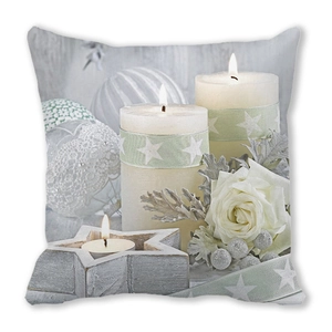 Detailed view of Merry Christmas peach skin pillowcase with candle and rose patterns
