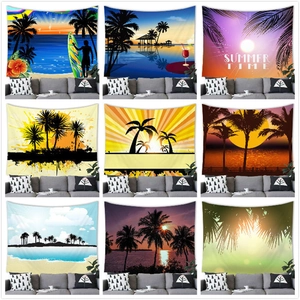Tropical Sunset Beach Tapestry Polyester Palm Tree Wall Hanging Decorative Background For Living Room Bedroom
