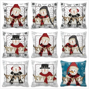 Funda De Cojín De Piel De Melocotón Con Muñeco De Nieve De Navidad Funda De Almohada Cuadrada Decorativa Para Sofá Decoración De Hogar De Vacaciones Feliz Navidad