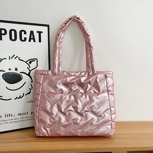 Women Quilted Puffer Tote Bag Glossy Padded Large Capacity Shoulder Handbag Lightweight Winter Casual Commute