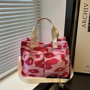 Sac Fourre-Tout en Toile Imprimé Léopard pour Femme Mode Grande Capacité Sac à Bandoulière Décontracté Avec Poches Avant Sac à Main Élégant