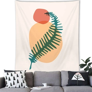 Detail of Nordic Morandi plant tapestry showing soft fabric texture on a living room wall