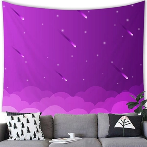 Close-up of star nebula wall tapestry with purple galaxy print and soft fabric texture